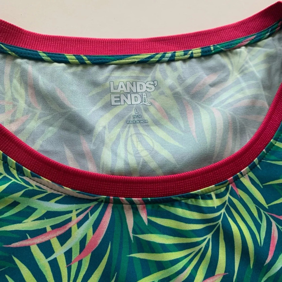 Lands' End 365 Tunic Palm Print Baltic Teal Pink Green Size L (14-16) - Picture 4 of 8
